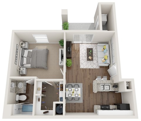 Floor plan for 1 bed, 1 bath, 620 sqft